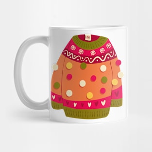 Cute vibrant hand drawn sweater with winter decoration and pom-poms. Colorful holiday vector illustration. Mug